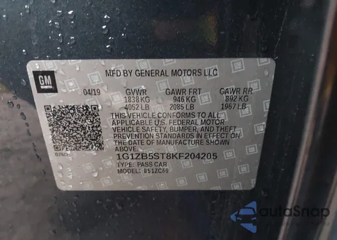 2019 Chevrolet Malibu 1Ls z USA, uszkodzony, nr VIN 1G1ZB5ST8KF204205